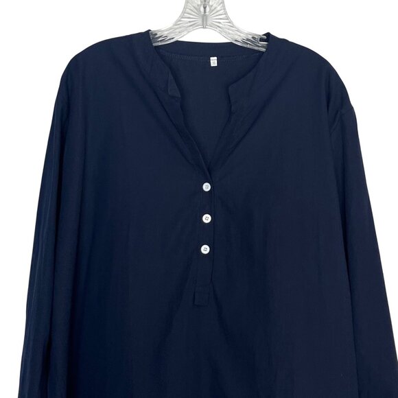 Womens Henley Shirt Top Long Sleeves Button Blue Size 3XL - Picture 3 of 5